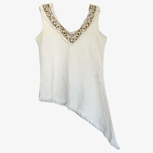 Boho Asymmetrical Hem Tribal Tank Top‎ Beige Size S